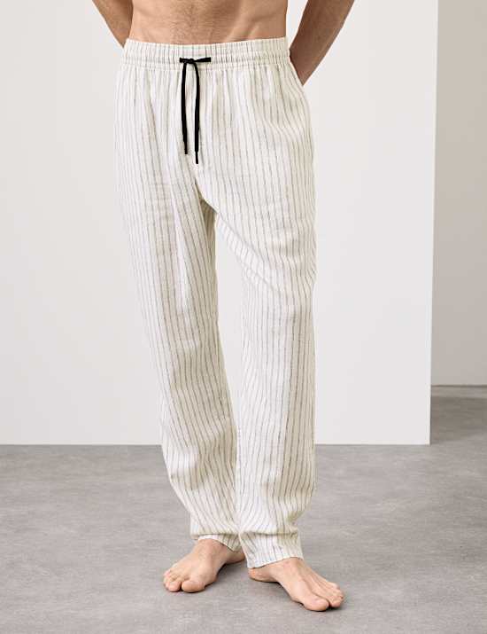 Linen Rich Striped Pyjama Bottoms