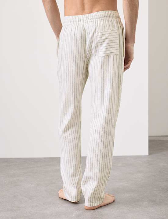 Linen Rich Striped Pyjama Bottoms