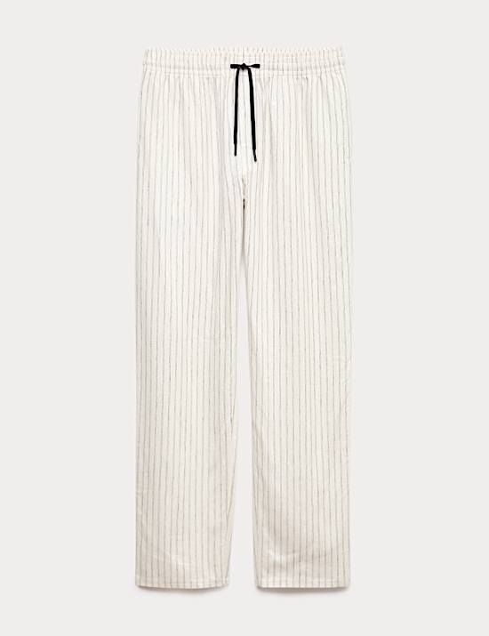 Linen Rich Striped Pyjama Bottoms