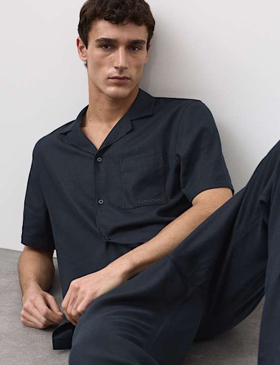 Linen Blend Revere Pyjama Top