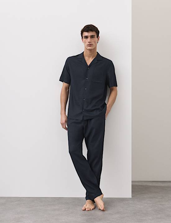Linen Blend Revere Pyjama Top