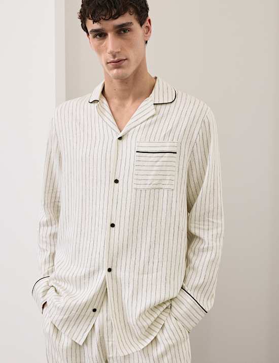 Linen Rich Striped Pyjama Top