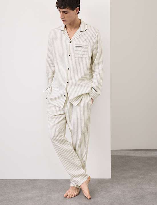 Linen Rich Striped Pyjama Top