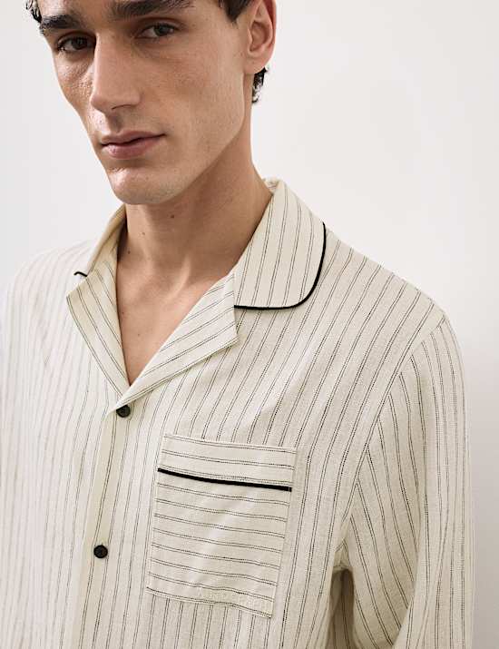 Linen Rich Striped Pyjama Top