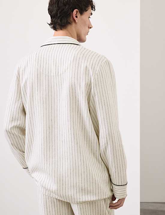 Linen Rich Striped Pyjama Top
