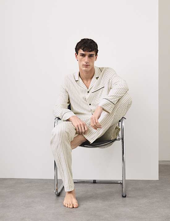 Linen Rich Striped Pyjama Top