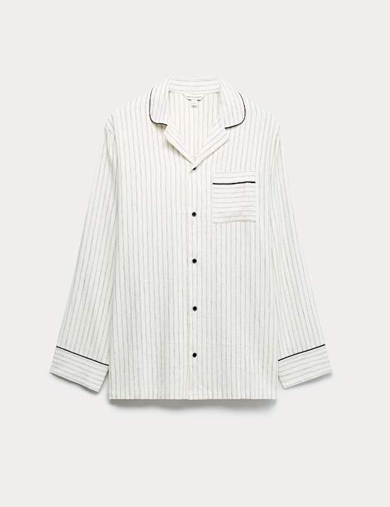 Linen Rich Striped Pyjama Top