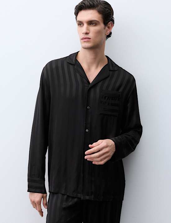 Atasan Piyama Tenun Satin Motif Garis
