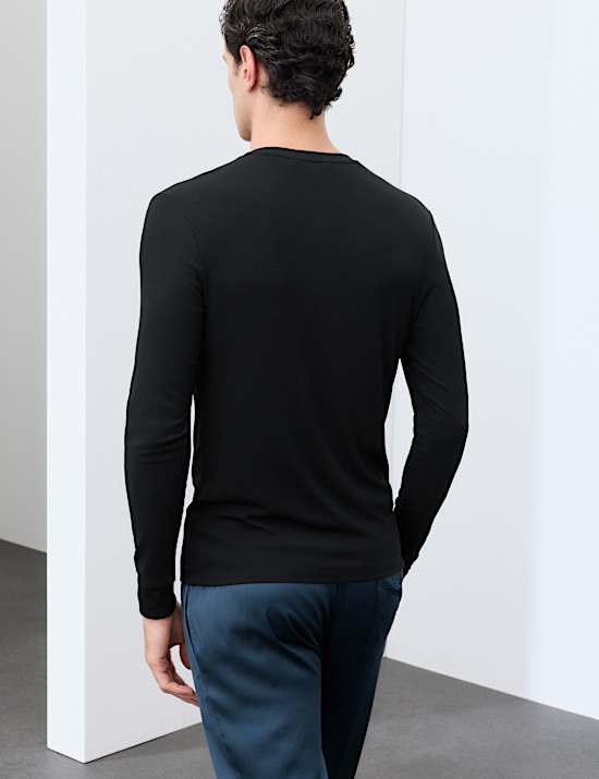 Henley c&ocirc;tel&eacute; coupe slim en coton m&eacute;lang&eacute; modal