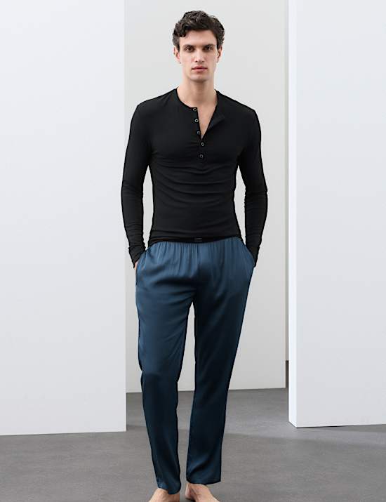 Henley c&ocirc;tel&eacute; coupe slim en coton m&eacute;lang&eacute; modal