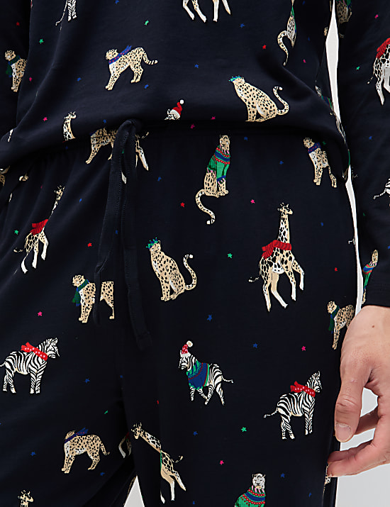 Σετ χριστουγεννιάτικες ανδρικές πιτζάμες Family με animal party print