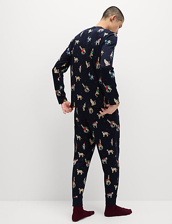 Σετ χριστουγεννιάτικες ανδρικές πιτζάμες Family με animal party print