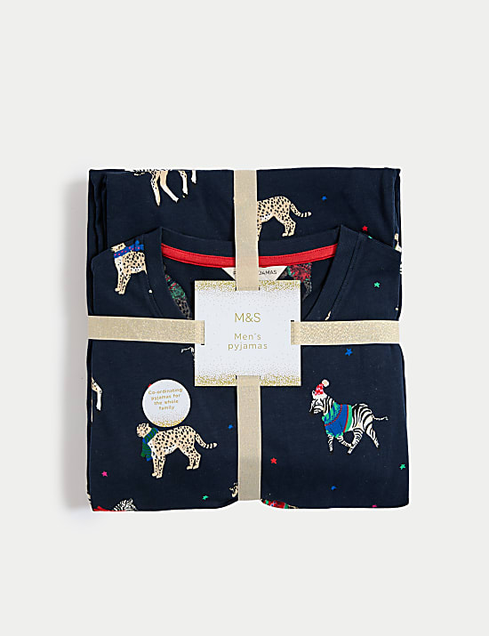 Σετ χριστουγεννιάτικες ανδρικές πιτζάμες Family με animal party print
