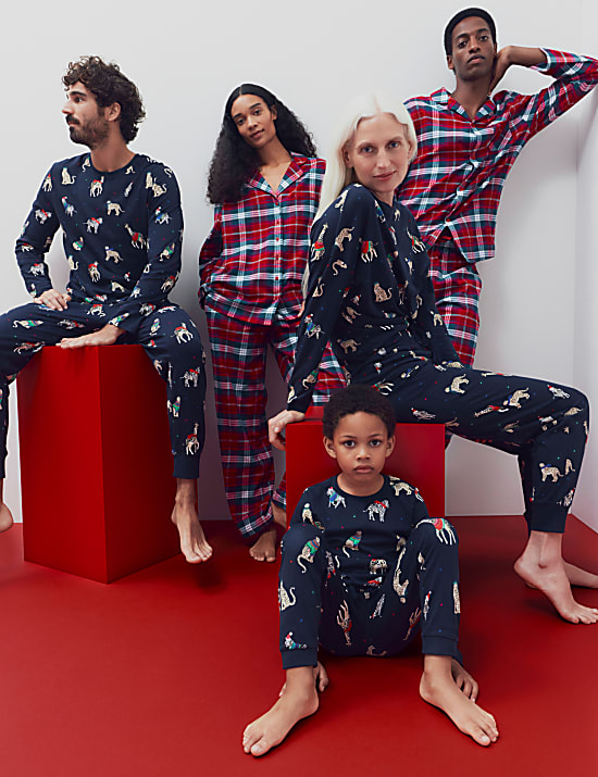 Σετ χριστουγεννιάτικες ανδρικές πιτζάμες Family με animal party print