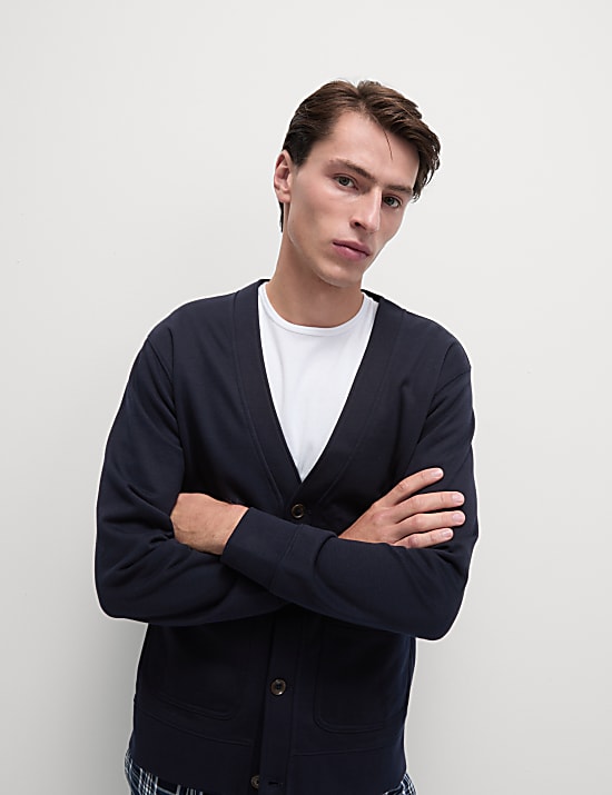 Cardigan en jersey bross&eacute; en coton