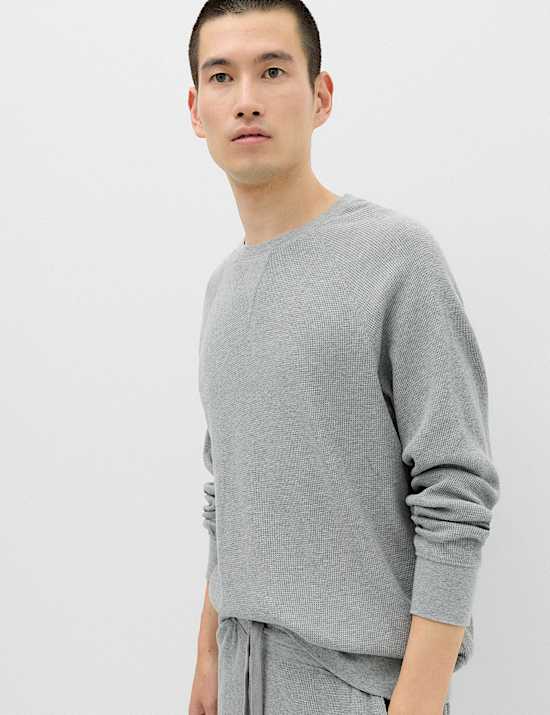 Loungesweater van zuiver katoen met wafelstructuur