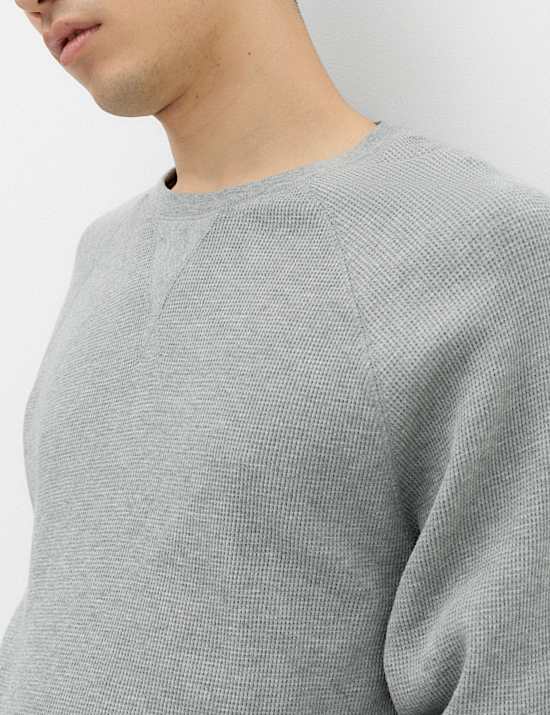 Loungesweater van zuiver katoen met wafelstructuur