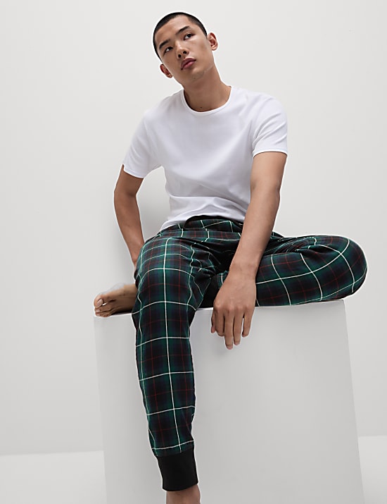 Cotton Rich Brushed Checked Jogger Bottoms