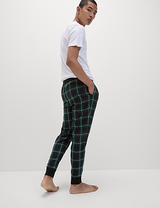 Cotton Rich Brushed Checked Jogger Bottoms