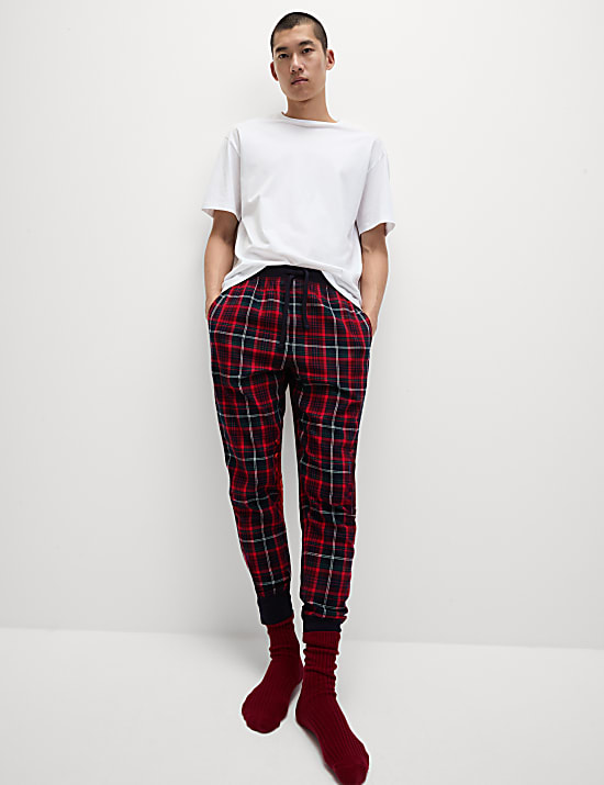 Brushed Cotton Rich Checked Jogger Bottoms