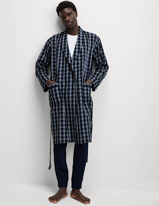 Pure Cotton Checked Dressing Gown