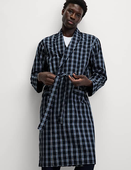 Pure Cotton Checked Dressing Gown