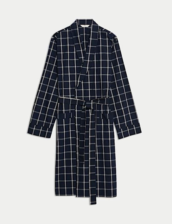 Pure Cotton Checked Dressing Gown