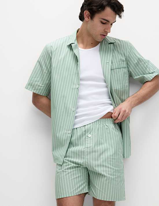 Set Piyama Motif Garis Katun Murni