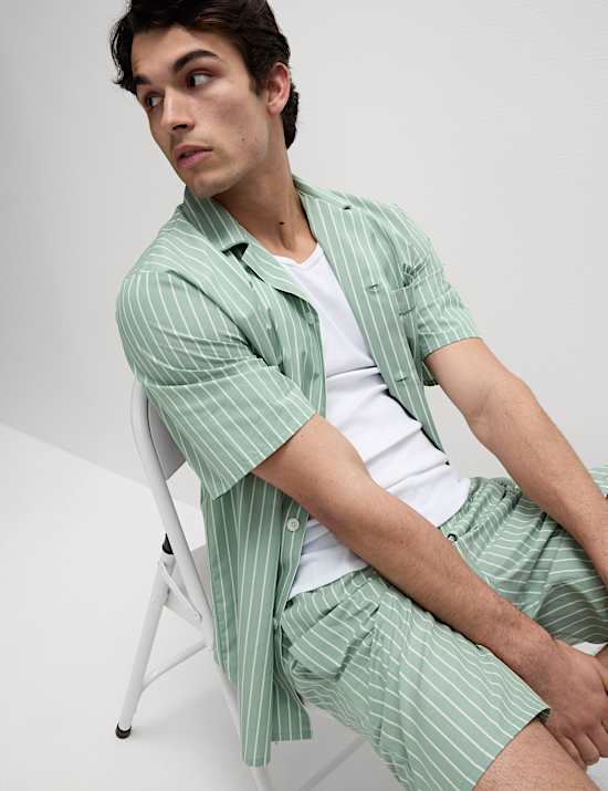 Set Piyama Motif Garis Katun Murni