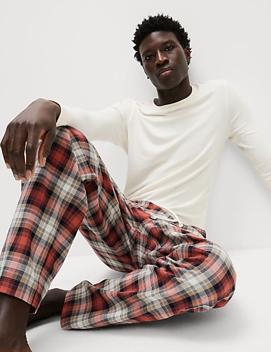 Pure Cotton Checked Loungewear Bottoms