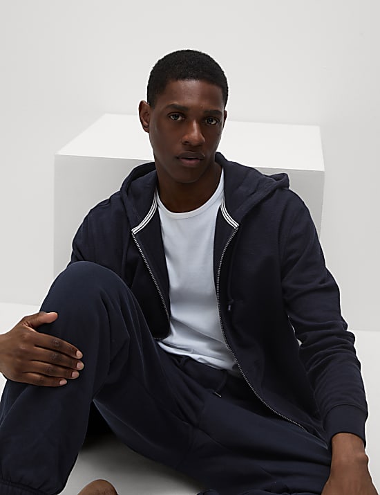 Pure Cotton Textured Zip Through Hoodie