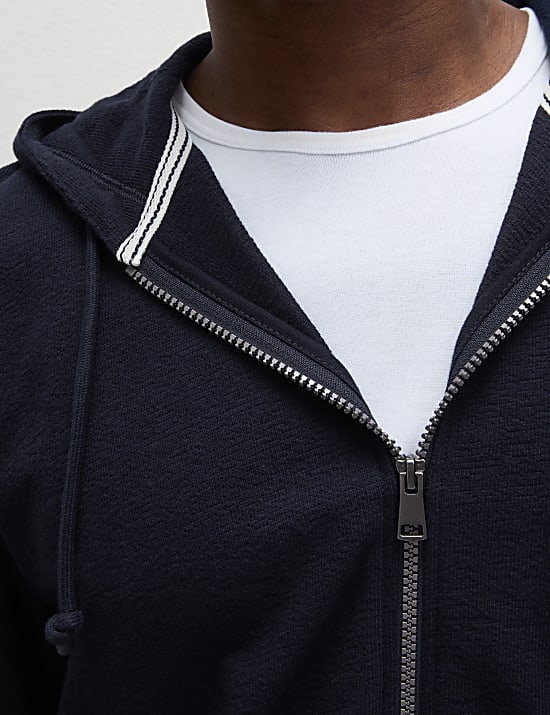 Pure Cotton Textured Zip Through Hoodie