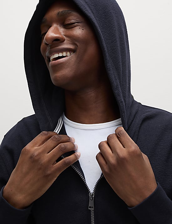 Pure Cotton Textured Zip Through Hoodie