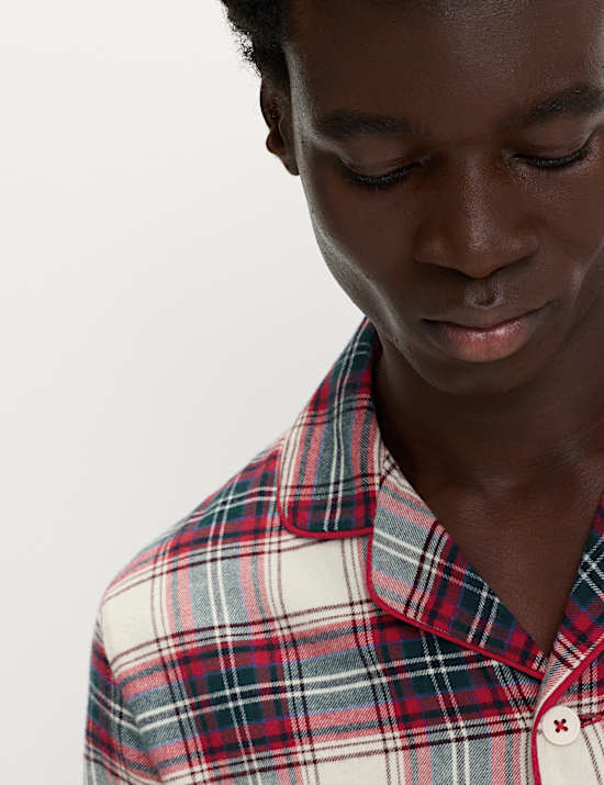 V&aacute;nočn&iacute; kostkovan&aacute; dom&aacute;c&iacute; pyžamov&aacute; souprava z čist&eacute; bavlny