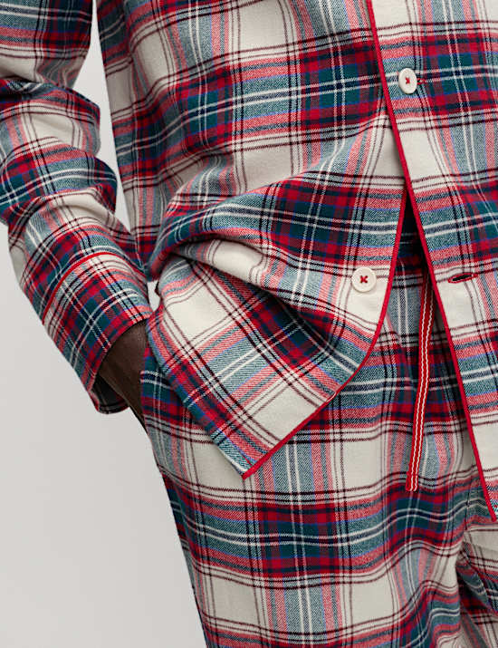 V&aacute;nočn&iacute; kostkovan&aacute; dom&aacute;c&iacute; pyžamov&aacute; souprava z čist&eacute; bavlny