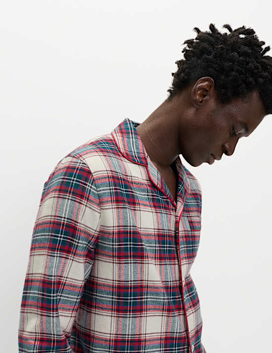 V&aacute;nočn&iacute; kostkovan&aacute; dom&aacute;c&iacute; pyžamov&aacute; souprava z čist&eacute; bavlny