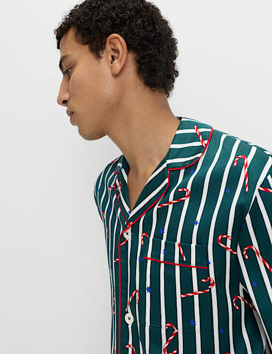 Pure Cotton Candy Cane Family Christmas Pyjama Set