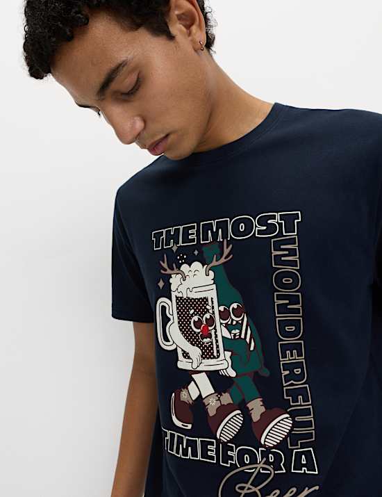 Pure Cotton Christmas Beer Loungewear Top