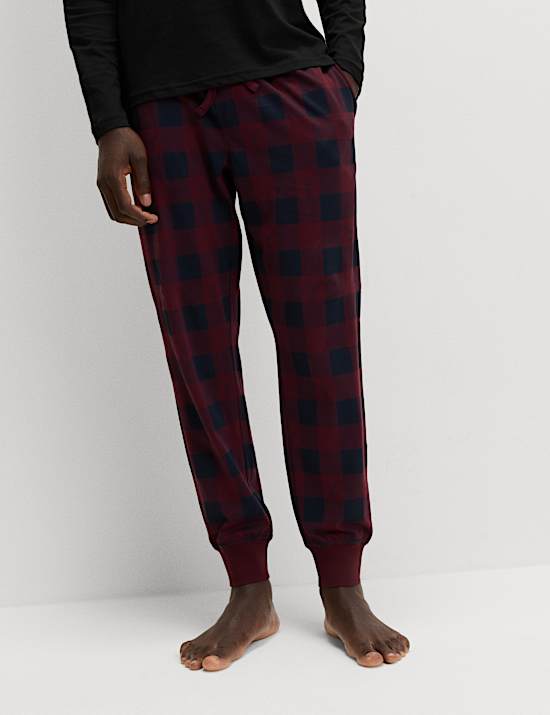 Ensemble pyjama pantalon de jogging 100 % coton à carreaux