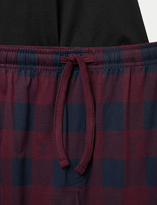 Ensemble pyjama pantalon de jogging 100 % coton à carreaux