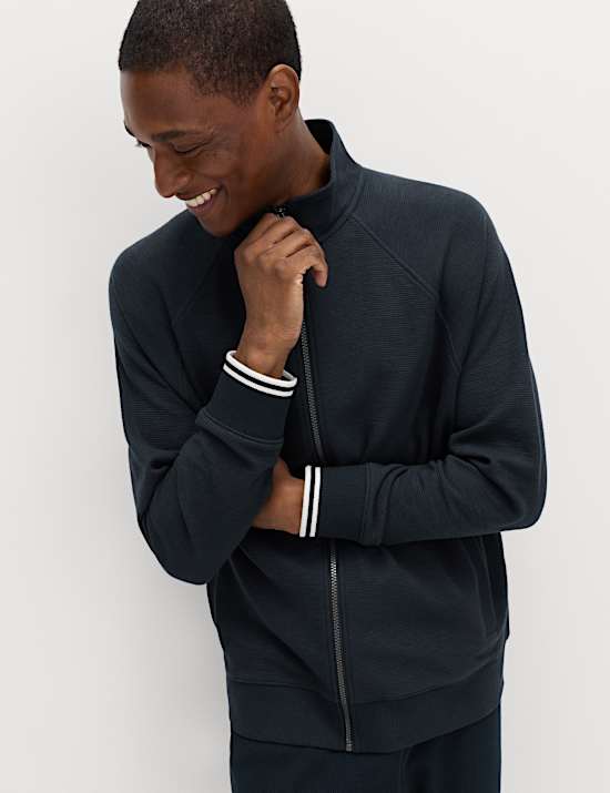 Cotton Rich Rib Zip Up Loungewear Top