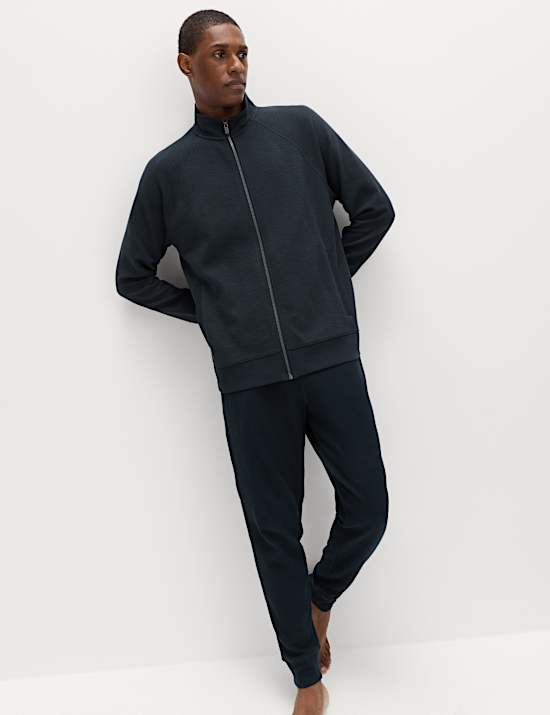 Cotton Rich Rib Zip Up Loungewear Top