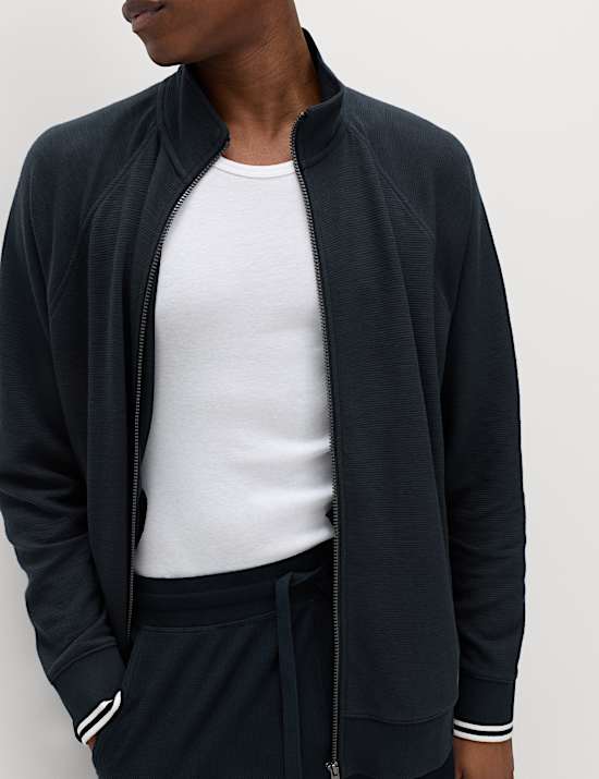 Cotton Rich Rib Zip Up Loungewear Top