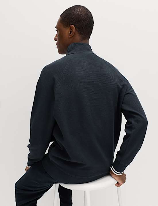 Cotton Rich Rib Zip Up Loungewear Top