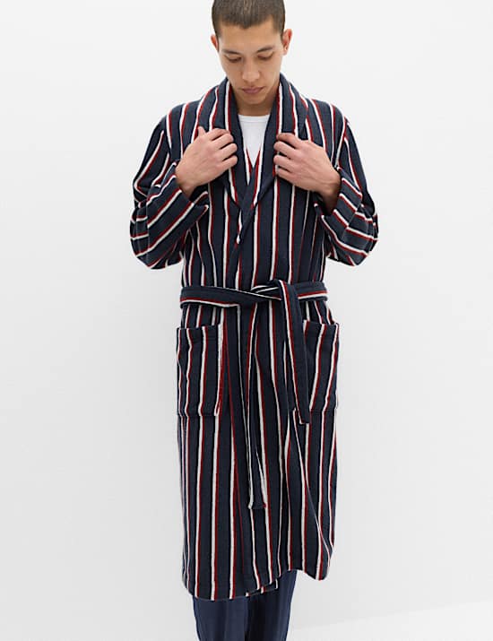 Pure Cotton Striped Towelling Dressing Gown
