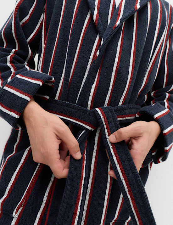 Pure Cotton Striped Towelling Dressing Gown