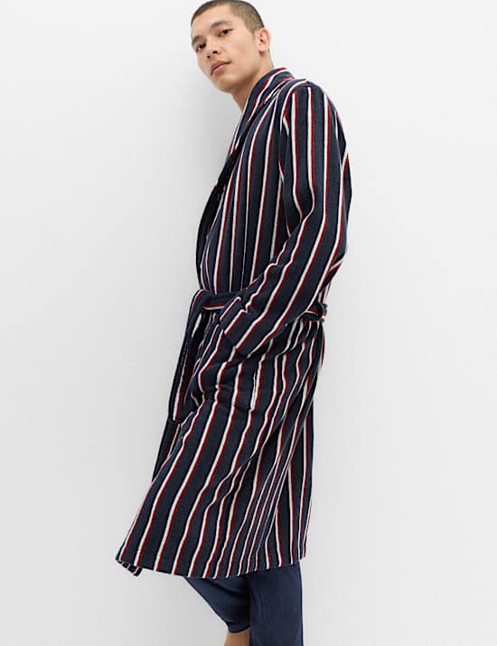 Pure Cotton Striped Towelling Dressing Gown