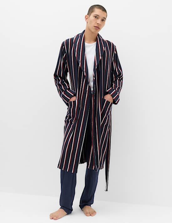 Pure Cotton Striped Towelling Dressing Gown