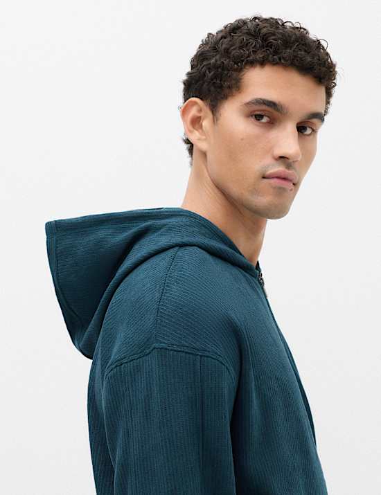 Fleece Textured Zip Up Hoodie