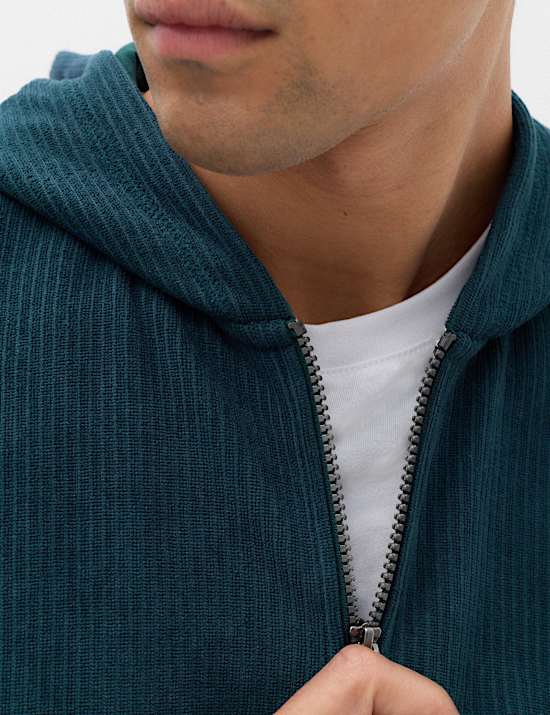 Fleece Textured Zip Up Hoodie